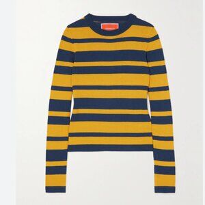 LA DOUBLEJ Striped Cotton And Cashmere-blend Sweater In Navy/Yellow
